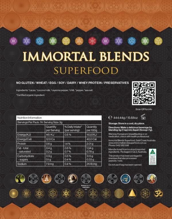 Ingredient information for cacao superfood blend